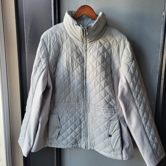 Giacca Light Grey Women’s Jacket XL Cinch Waist Adjustable Zip Pockets Polyester - Picture 2 of 13